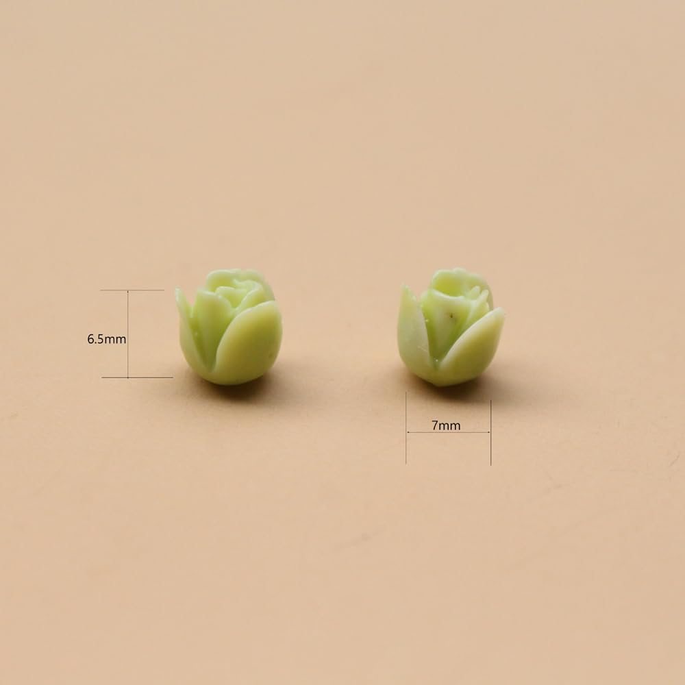 pumpie 100pcs 7mm Synthetic Coral Tulip Flower Beads Light Green Color for Bracelets Necklace Earring Jewelry Making Charms Art Craft DIY,