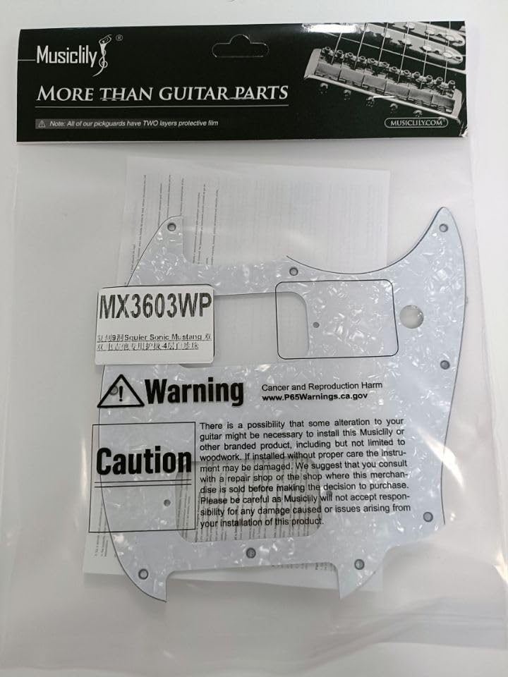 Musiclily Pro 9-Hole Mustang HH Pickguards for Squier Sonic Mustang Electric Guitars, 4-Piece Set, White Pearl