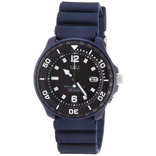 Citizen Q&Q Watch Cue and Cue Analog Radio Wave Solar 10 ATM Water Resistant Urethane Band D02A-002VK Men's Blue