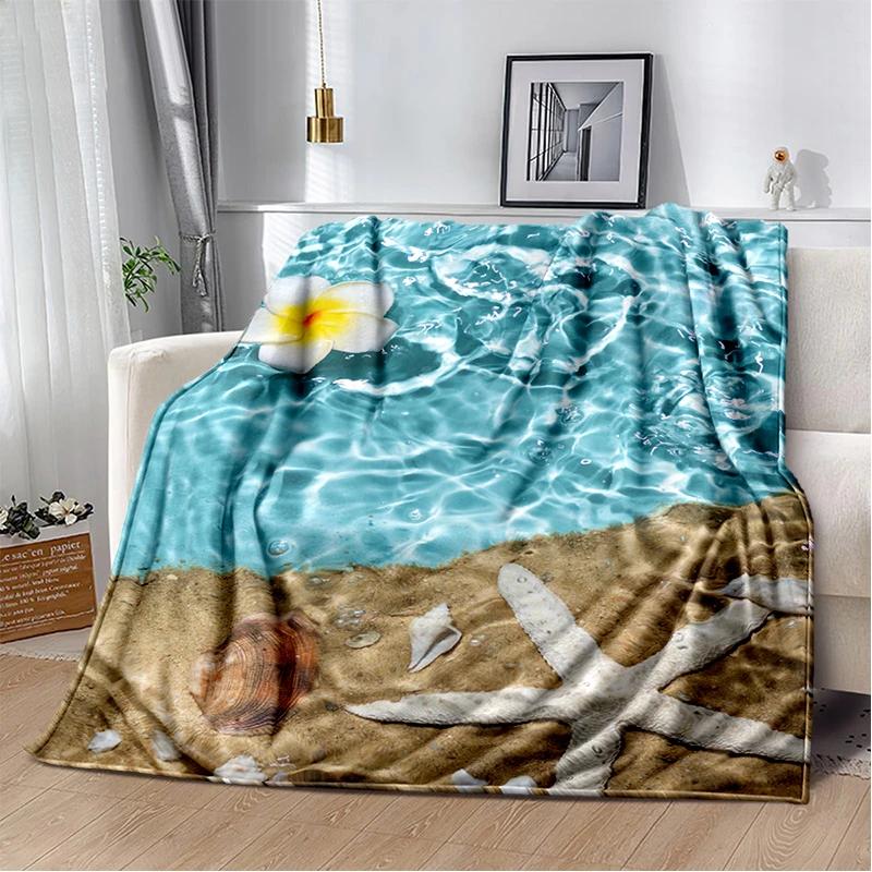3D Морская Звезда Пляж Стиль 29 Ракушка Морская Звезда Песок Мультяшное Одеяло, Мягкое Пледовое Одеяло для Дома Спальни Кровати Дивана Пикника Офиса Покрытие