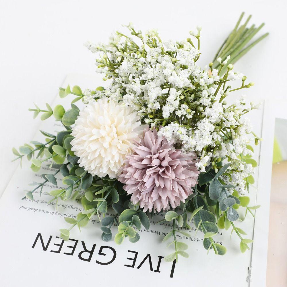 White Silk Dandelion Bouquet Bride Bouquet Fake Flower Vintage Artificial Flowers