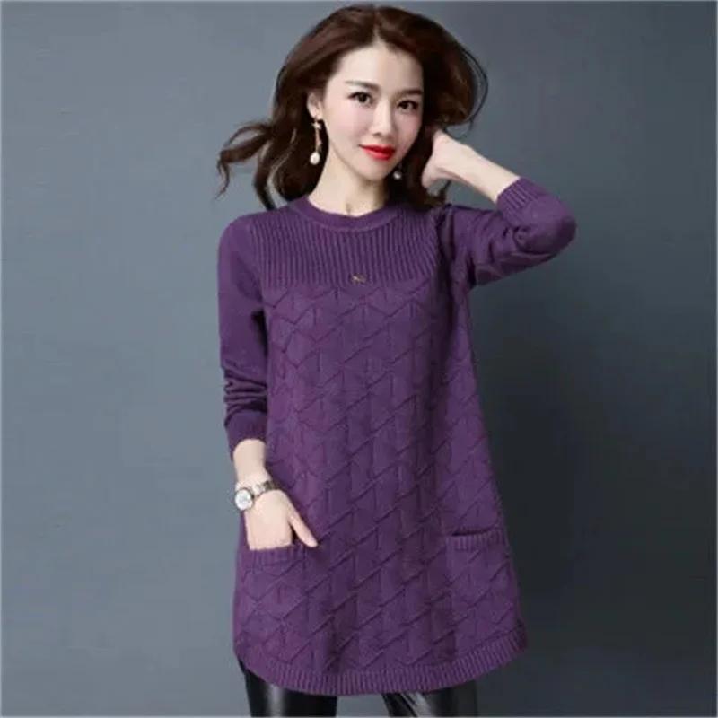 Women Autumn Winter Sweater Pullover Korean Loose Long-Sleeve Knit Sweater Mid-length Bottoming Sweaters Female Clothes Tops