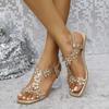 New Waterproof Transparent Crystal High-heeled Thick Heel Flower Roman Women's Sandals
