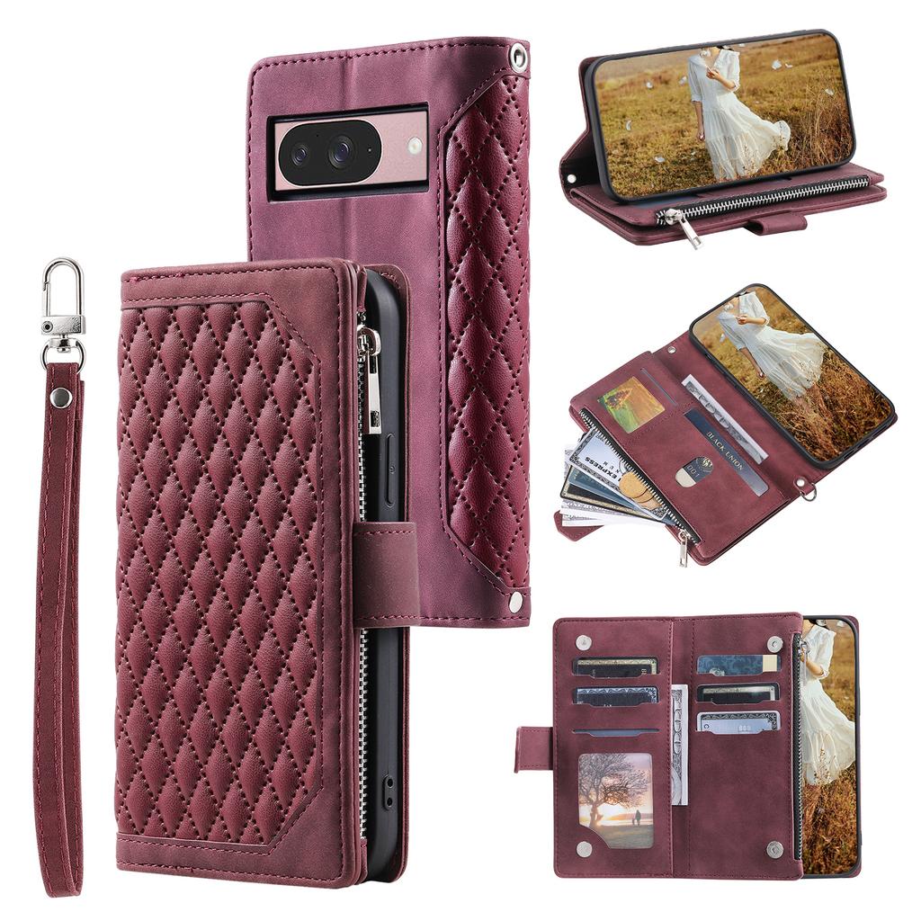 Style 005 For Google Pixel 9/9 Pro Wallet Case Rhombus PU Leather Zipper Phone Cover