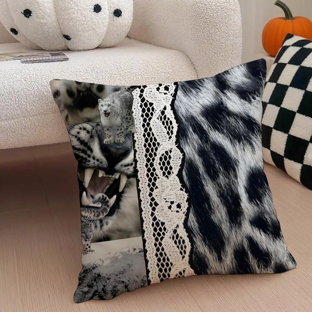 KKitty leopard print snowflakes Cushion Cover Throw Pillow Cover Hidden Button Durable Polyester Chair Cushion
