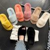 Модные однословные толстые меховые тапочки, двойные меховые тапочки, повседневная домашняя хлопковая обувь для женщин, плюшевые тапочки на плоской подошве с перекрестными ремешками