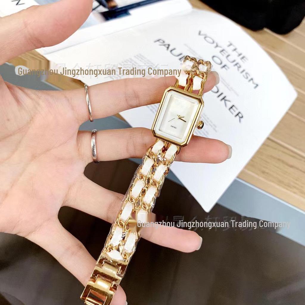 Женские кварцевые часы Xiaoxiang Retro с черным и золотым плетеным ремешком