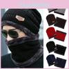 Beanie Winter Mens Hat And Scarf Set Warm Fleece Knitted Cap Couple Unisex