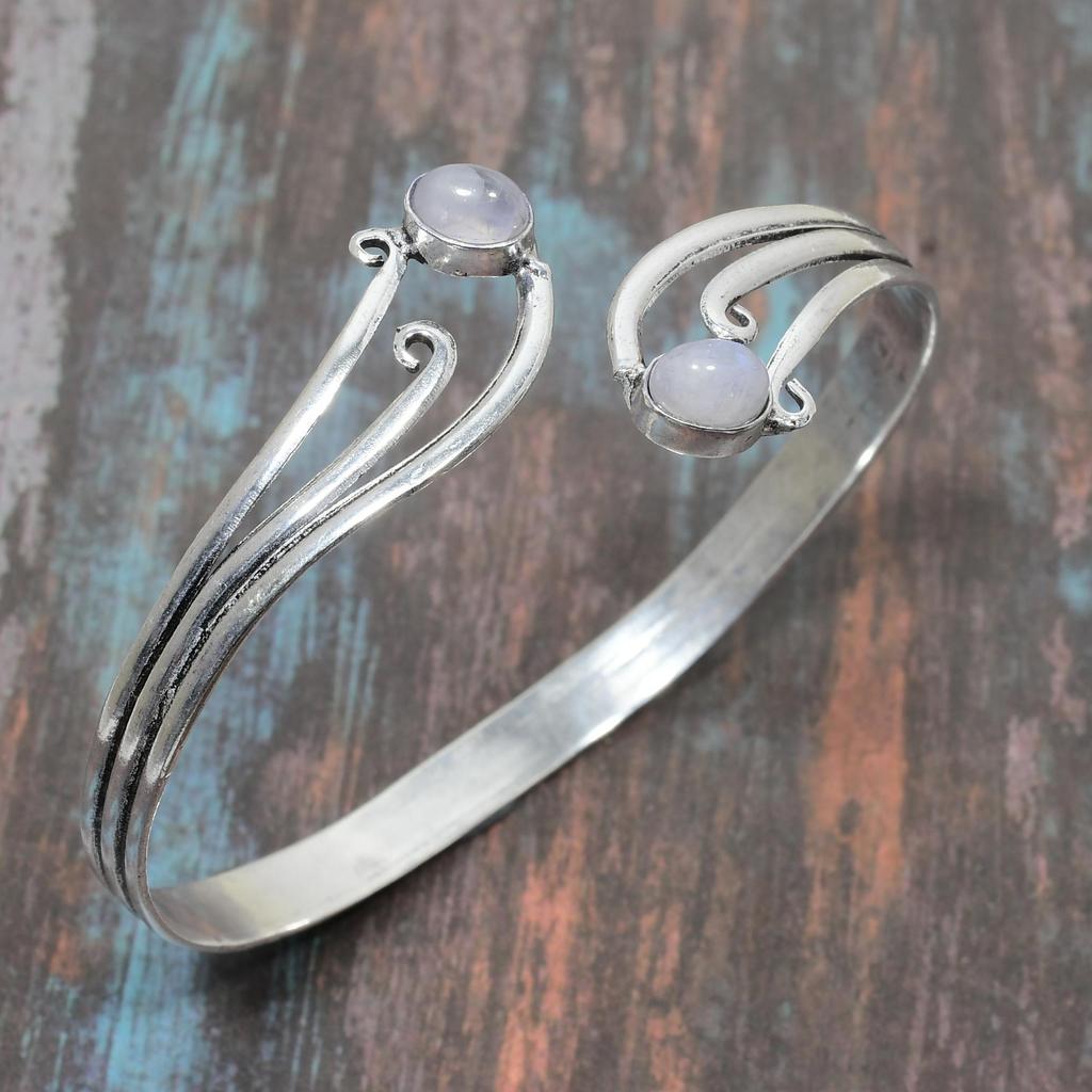 Радужный лунный камень драгоценный камень стерлингового серебра 925 пробы ручной работы замечательный ювелирный браслет регулируемый