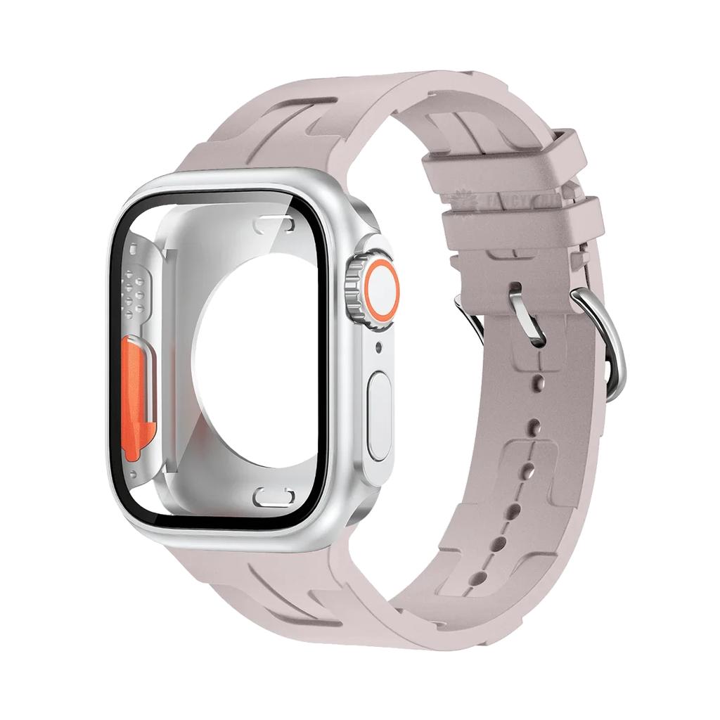 Оригинальный силиконовый ремешок и сменный ультра-кейс для Apple Watch 9 8 7 6 SE 5 4 Ремешок для iWatch Серии 44мм 45мм 42мм 41мм Браслет