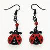 Ladybug Necklace And Earring Set Cute Mini Seven Star Ladybug Pendant Black Chain Red Crystal Accents Charming Costume Jewelry