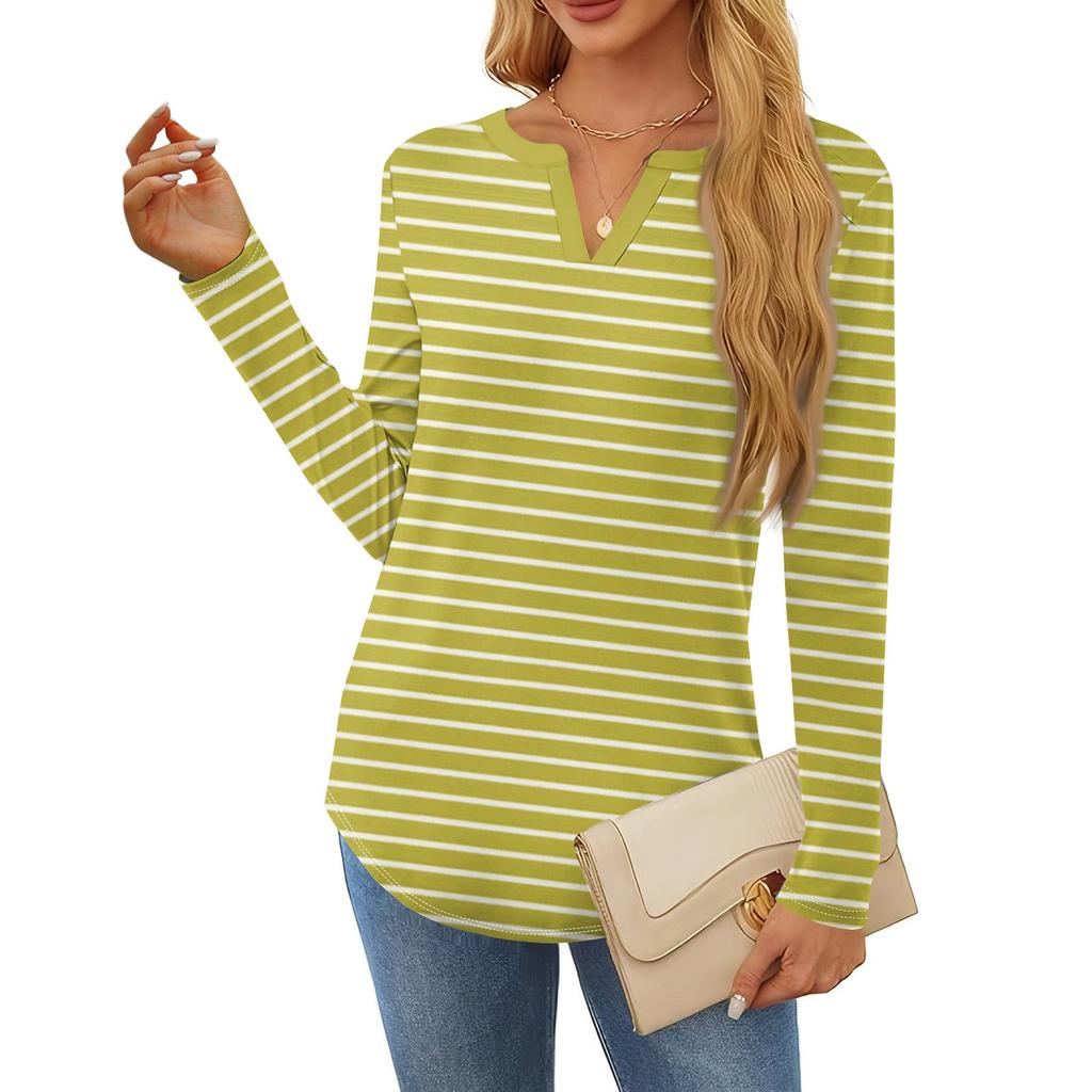 Женская футболка с принтом, длинный рукав, повседневная, выходного дня, модная, базовая, с V-образным вырезом, обычная, топ