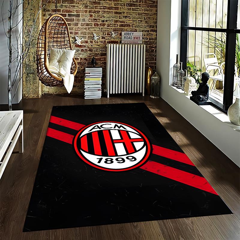 "AC Milan Logo Carpet with Red Stripes, Stylish Black Background Rug" Suitable for use as an anti-slip for living room bedroom sofas