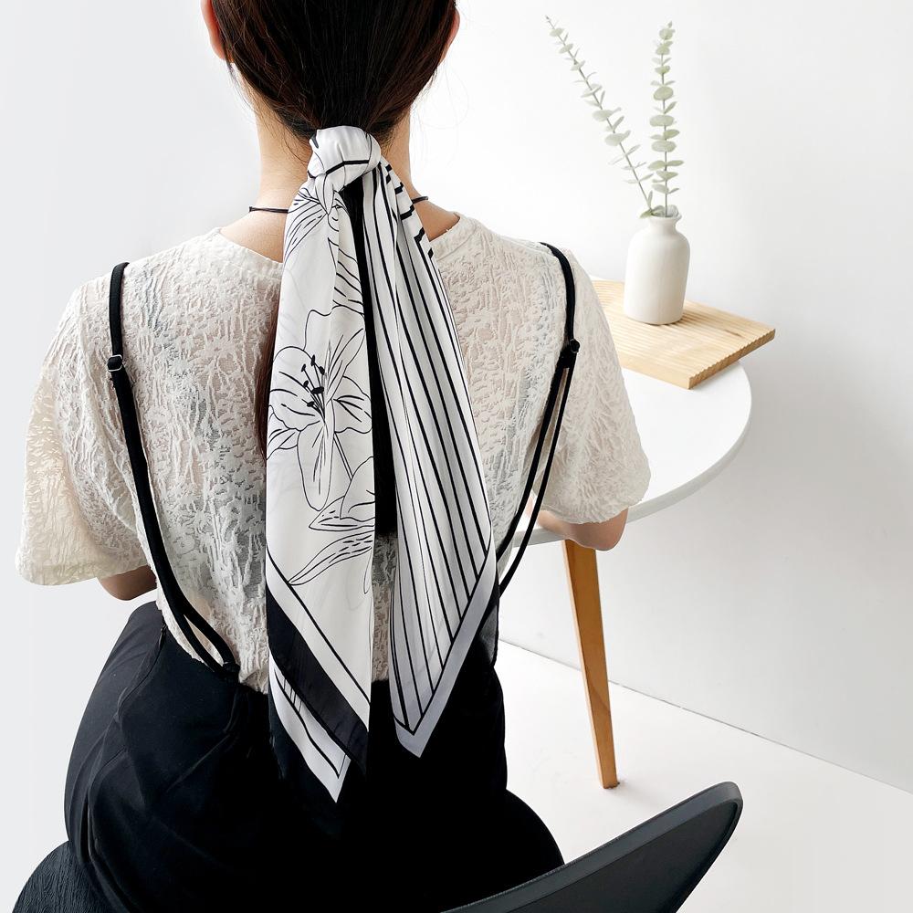 Spring And Summer Satin Long Scarf For Women Sunscreen Shawl Fashionable Beauty Scene Satin Long Scarf Versatile Travel Scarf