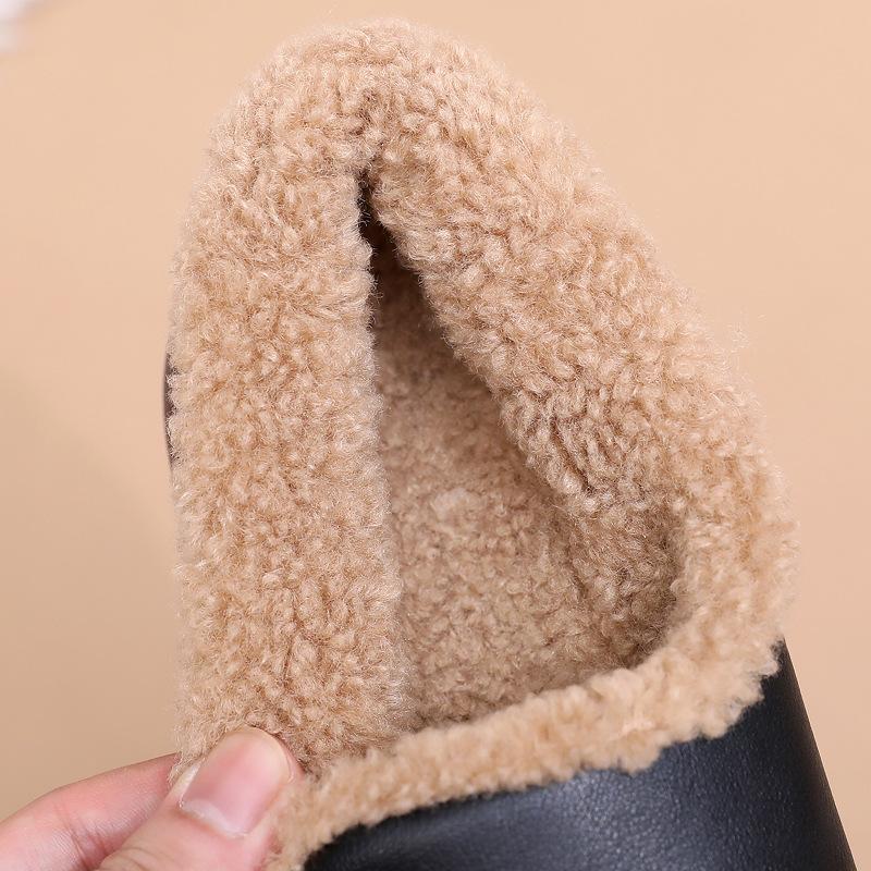 Зимняя бархатная шапка-бини женские кожаные туфли на мягкой подошве туфли на одном педале пушистые туфли туфли для мамы хлопковые туфли для среднего и пожилого возраста бархатные зимние