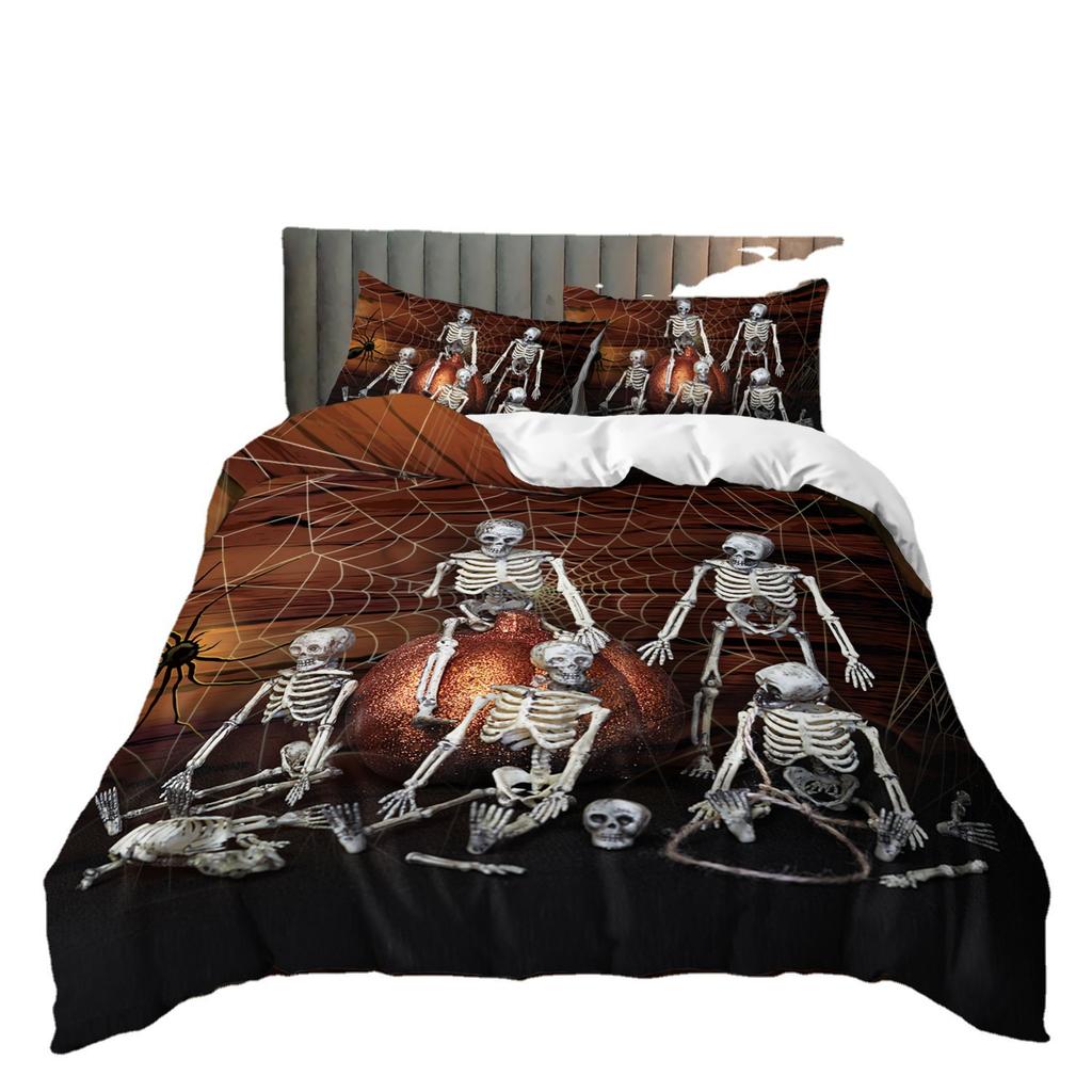 Halloween Skull Three-Piece Home Textiles Bedding Quilt Cover Pillowcase
