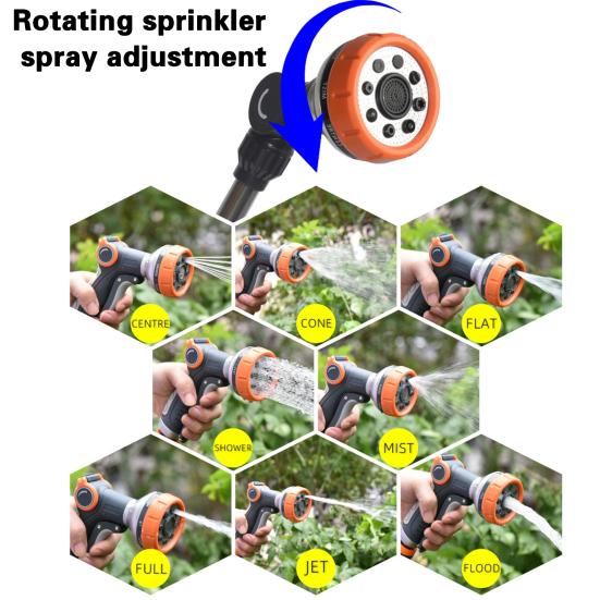 Сверхмощная металлическая поливочная палочка с поворотной на 180 градусов головкой с храповым механизмом, 8 режимов распыления, насадка для шланга, распылитель, садовые принадлежности