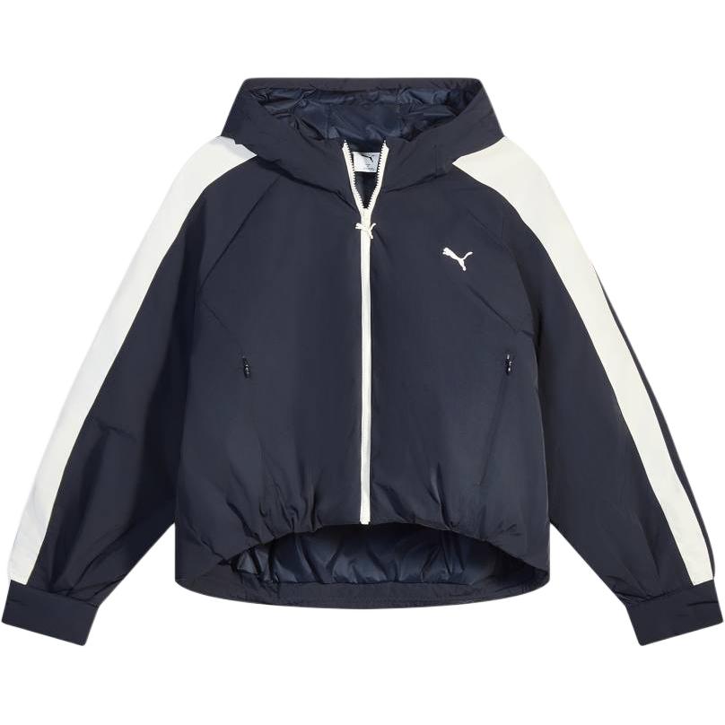 Puma T7 Ретро Водоотталкивающая Теплая Свободная Спортивная Повседневная Хлопковая Куртка с Капюшоном и Длинным Рукавом Женские куртки Темно-синий 637441-16