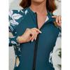 CHARMLEAKS Women's Swimsuit Long Sleeve Printed Surfing Suit Zipper Style Swimsuit One-piece Swimsuit Large Conservative Diving Suit Rash Guard