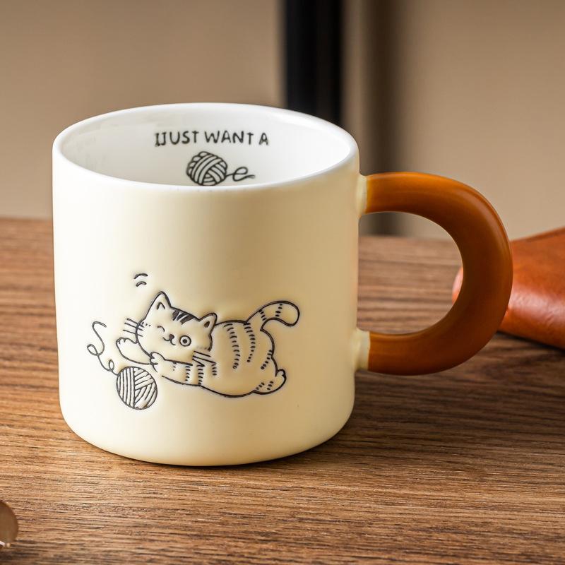 Retro Cute Cat Ceramic Home Breakfast Cup High Value Water Cup Couple Coffee Cup