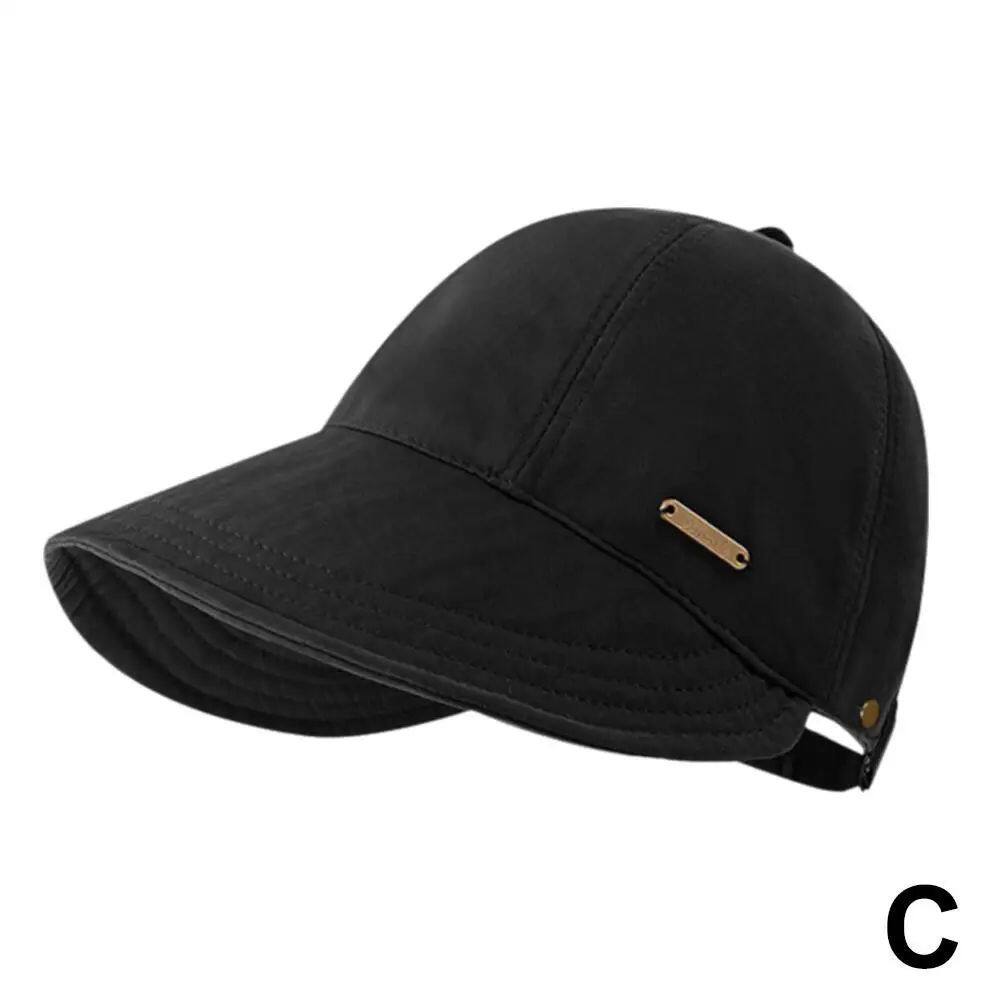 Korean Style Wide Brim Baseball Cap for Women, Adjustable Metal Tag Sun Hat, Casual UV Protection Face Shading Cap for Daily
