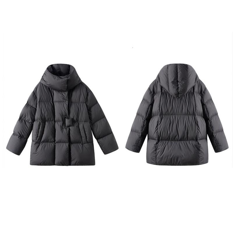 Пуховик с капюшоном женский зимний средней длины новый модный белый утиный пух большого размера