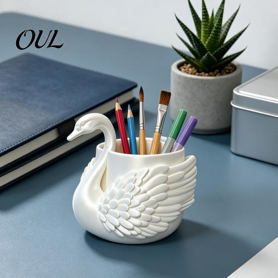 Stationery Storage Holder Elegant Swan Pen Holder, Durable PLA Pencil Organizer, Decorative Large Cute for Desk Capacity Container Makeup Brushes And