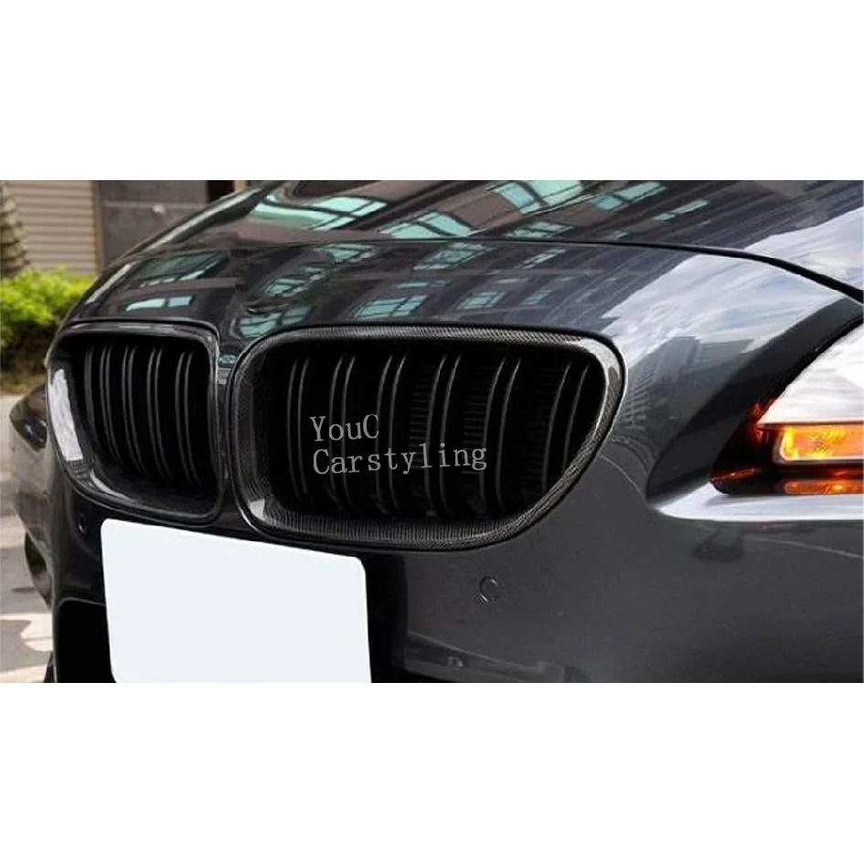 F06 Real Carbon Fiber +ABS Double Line Grills Front Bumper Grille For BMW 6 Series F06 M6 F12 F13 2012-2018 630i 640i 650i