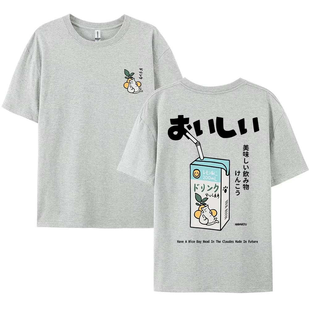 2025 Cute Japanese Cat Print Oversized  men Women Short Sleeve Loose Casual Tee Shirt Streetwear Tops Cotton Harajuku Clothing