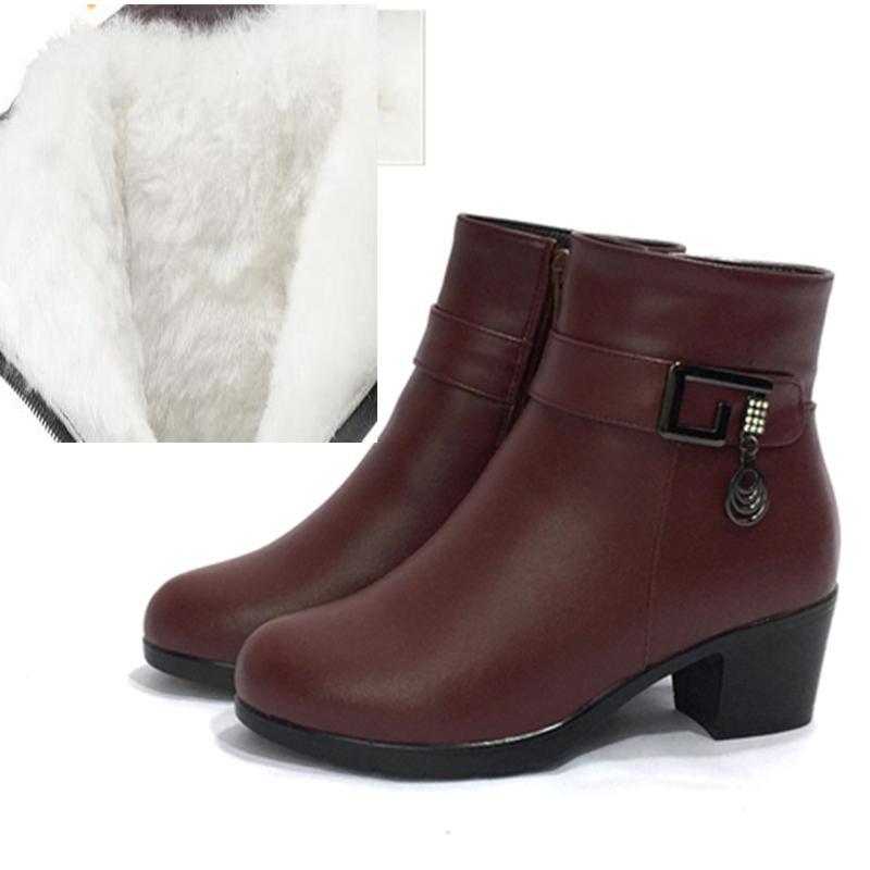 Winter Women's Boot Natural Genuine Leather Wool Warm Female Snow Boot Fashion Booties  Women