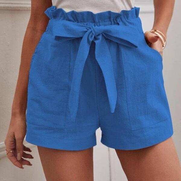 Летние женские свободные льняные повседневные шорты с карманами, однотонные, большого размера, с высокой талией, широкие брюки