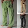 Men's New Trousers Youth Printing Linen Patch Pockets Loose Casual Drawstring Trousers