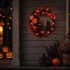 Spooky Cat And Moon Garland Halloween Floral Garland, with String Lights, Black Silhouette Maple Leaf Wreath, for Front Door Indoor Outdoor Wall Decor