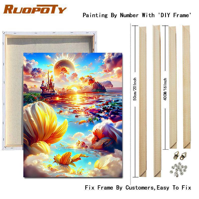 RUOPOTY Diy Paint By Number For Adults Canvas Rose Flowers Kits Acrylic Easy Painting By Numbers For Wall Home Decor 40x50cm
