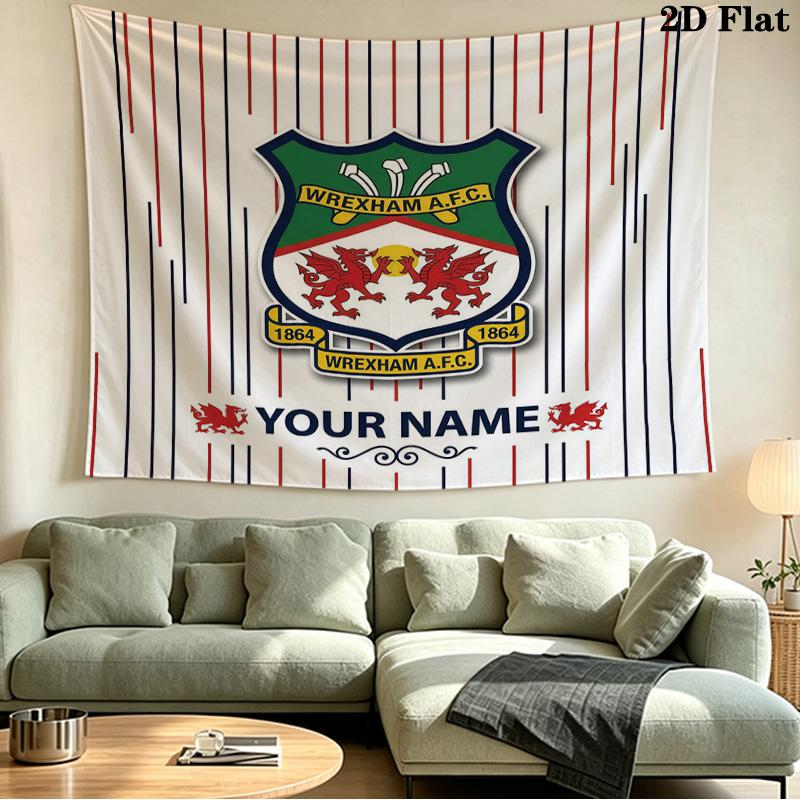 Custom Name Wrexham Football Club Printed Tapestry – Wall Hanging for Bedrooms, Dorms, and Home Decor