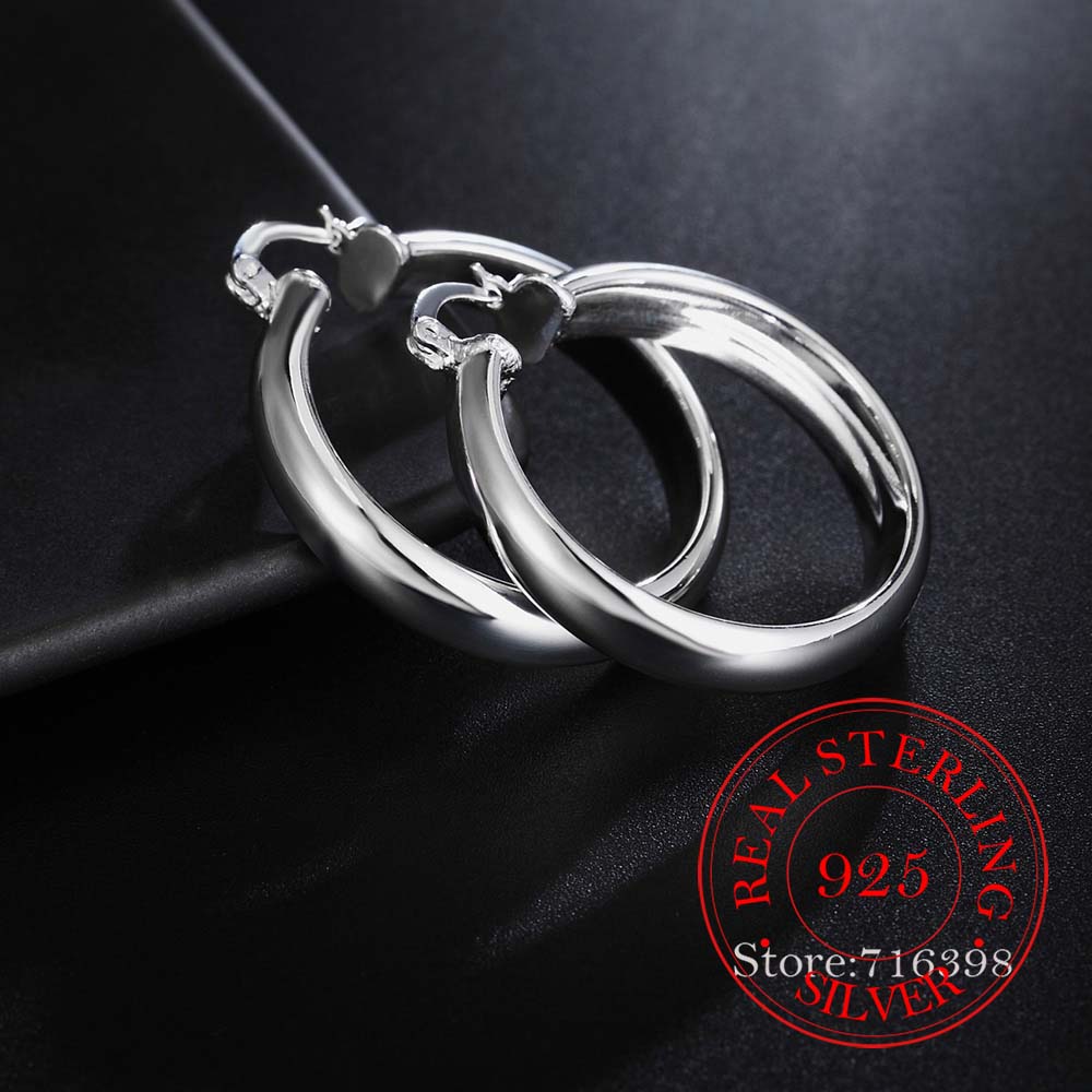 Серьги-кольца из стерлингового серебра 925 пробы, модные корейские большие гладкие круглые винтажные серьги для женщин, свадебные украшения для вечеринки, подарок