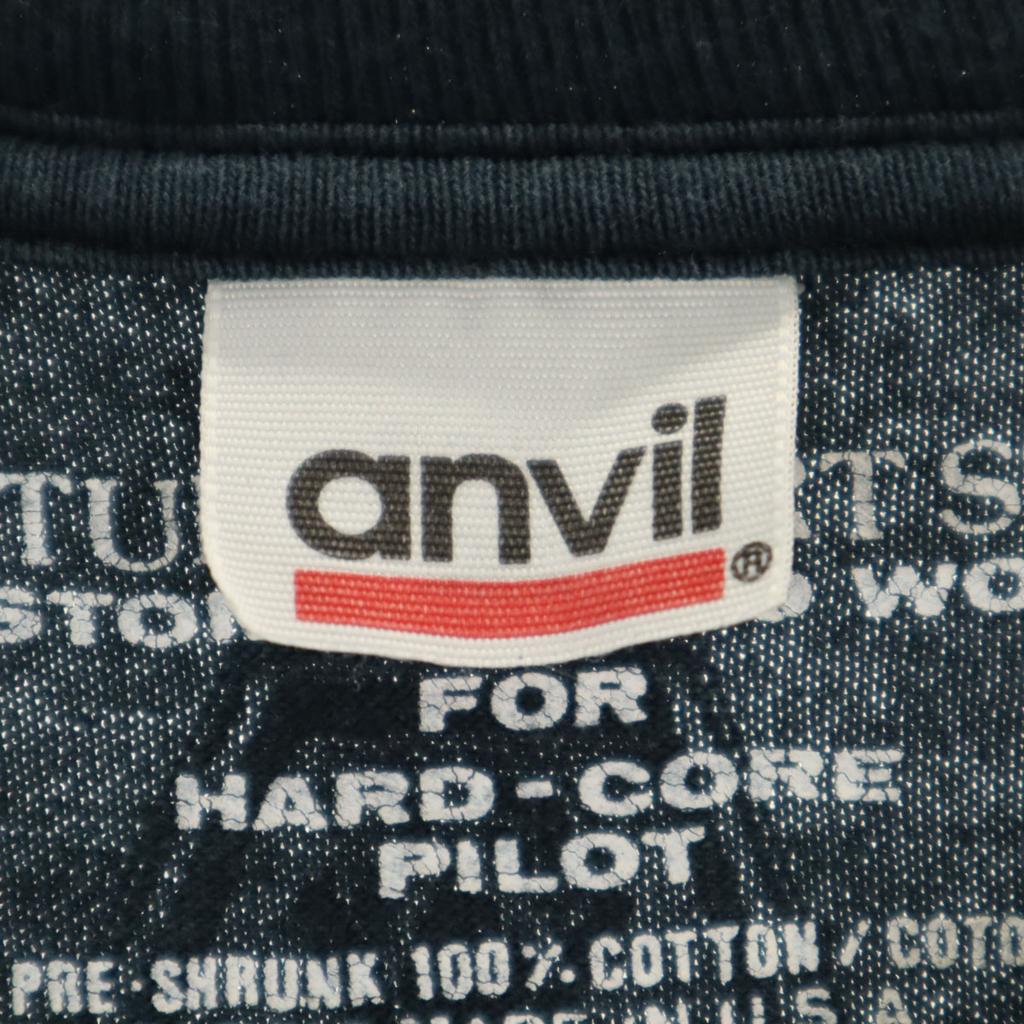 Anvil Cross Print Long Sleeve T-shirt S Navy Ron T Men's Used