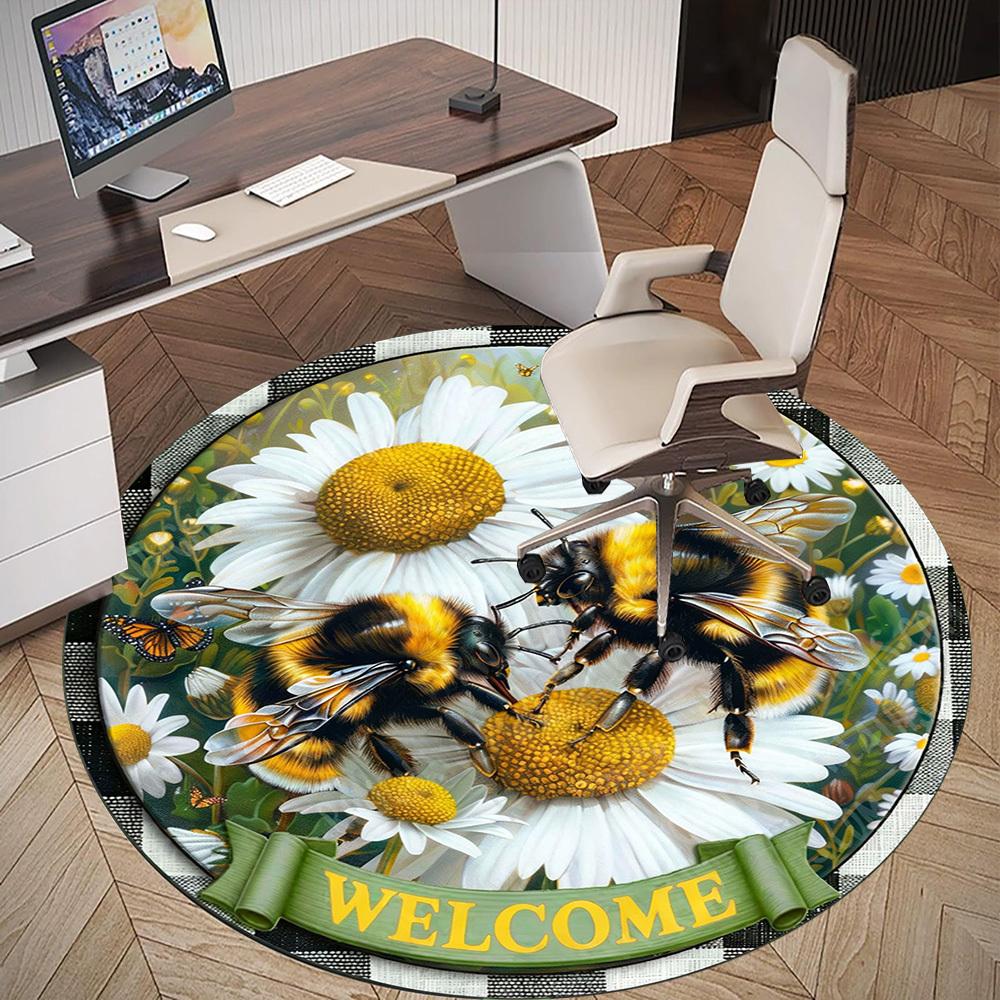 1PC Bumblebee Welcome Office Round Area Rug, Under Office Chairs Bedroom Living Room Home Decor, Carpet for Office -1110055