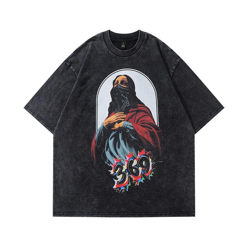 Summer Japanese Animation Cartoon Printing Heavy Old Short-Sleeved T-Shirt Men And Women Hip-Hop Couple Half-Sleeved Tee Shirt