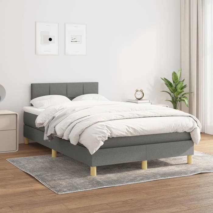 Maison Exclusive - Sommier à lattes de lit avec matelas Gris foncé 120x200cm Tissu