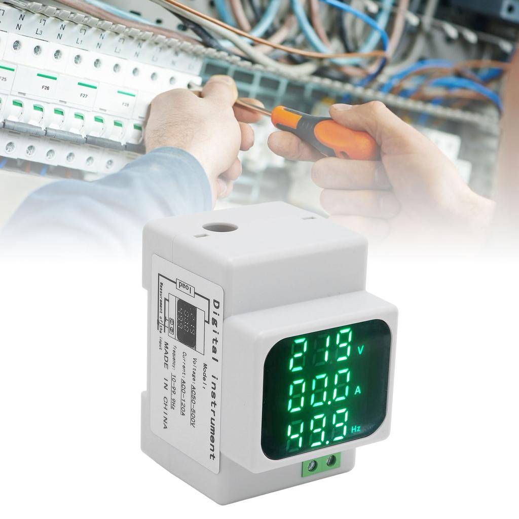 Digital Energy Meter, AC Voltage Frequency, Power 3 Phase Multi-function Monitor with DIN Rail for Industry, Power Plants