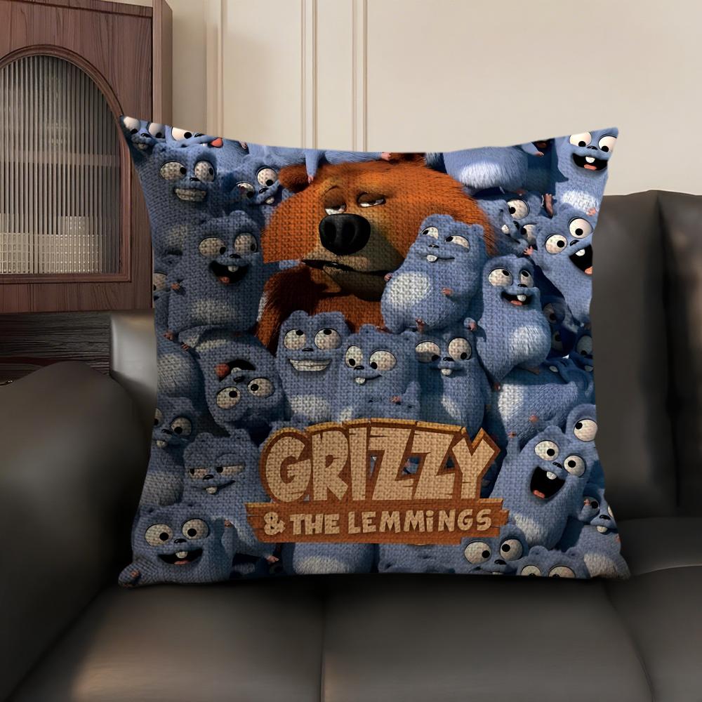 Чехол на подушку G-Grizzly и L-Lemming Натуральный лен Органическая ткань Двусторонний принт Диван Домашний декор Подарок Наволочка
