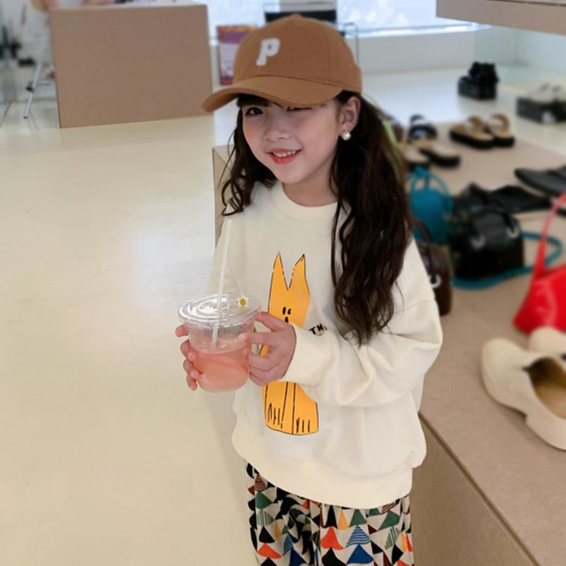 Детская толстовка с принтом для девочек, пуловер с круглым вырезом и длинными рукавами, топ