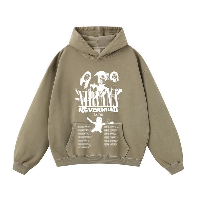 Oversized Washed Cotton Hoodie Men - Loose Fit Streetwear With Printed Graphic Casual Sweatshirt