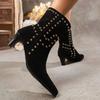 Autumn and winter rivets high heels pointed loose women's boots leather surface personalized large size shoes