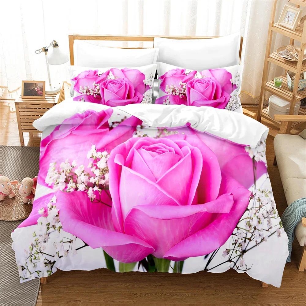 Rose Duvet Cover Set 220X240 for Double Bed Quilt Comforters Cover Pink Floral Bedding Set 3PCS 2PCS Single Beds Queen Full Size