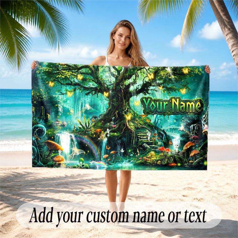 Sunset Landscape Theme Beach Towel Personalized Custom Name & Text Soft Quick Dry Beach Towel for Swimming Travel