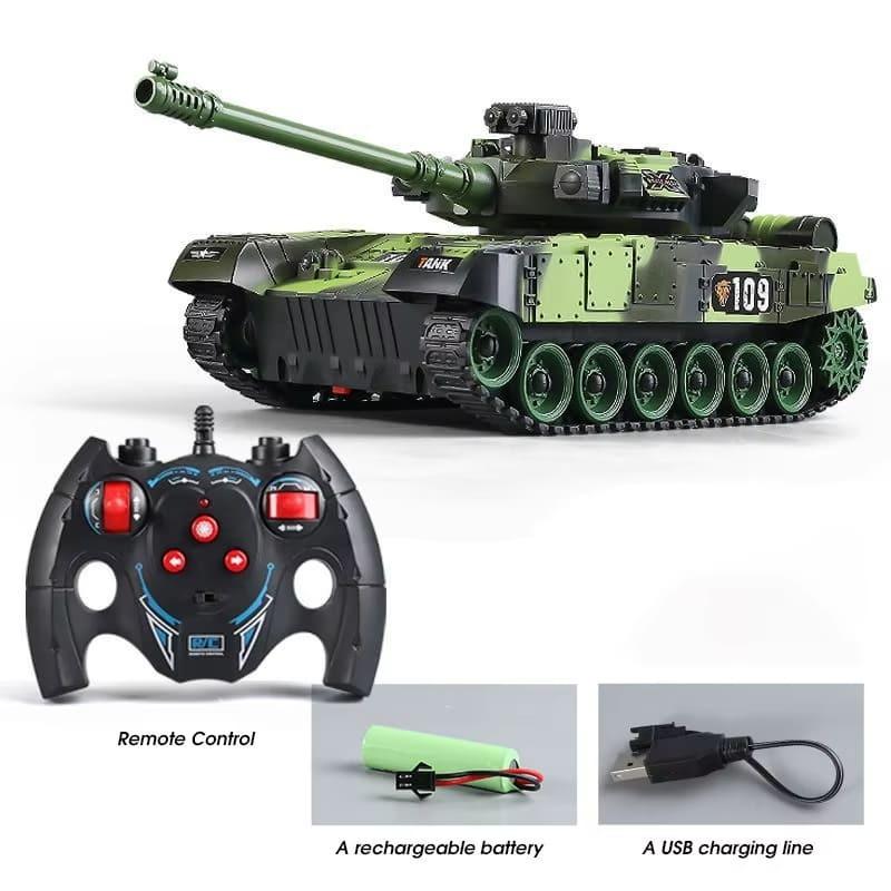New Rc Tank Four-Way Armored Vehicle Tracked Tank Model Military Truck Simulation Sound Tiger Toy Boy Children Gift Rechargeable Kids Toy