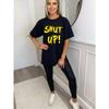 Oversized T-Shirt Black Shut Up Text Print Casual Streetwear Fashion Top For Women And Girls Summer Outfit Statement Tee