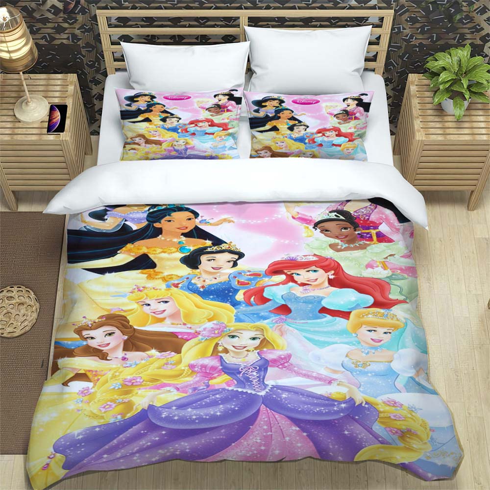 Princess series duvet cover set, 3D children's bedding three-piece set, includes 1 duvet cover and 2 pillowcases, extra large si